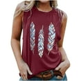 thumbnail image 1 of Womens Tank Tops Summer Sleeveless Shirts Fashion Graphic Feather Printed Tunic Loose Fit Vest Tops Holiday Shirts, 1 of 6
