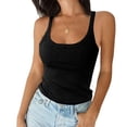 thumbnail image 1 of Womens Tank Tops Summer Sleeveless U Neck Ribbed Knit Basic Slim Going out Cami Tee Shirts,Black,Size L, 1 of 6
