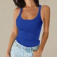 thumbnail image 1 of Womens Tank Tops Summer Sleeveless U Neck Ribbed Knit Basic Slim Going out Cami Tee Shirts,Blue,Size S, 1 of 6