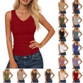 thumbnail image 1 of Womens Tank Tops Summer Sleeveless V-Neck Solid Collar Blouses Plus Size Tank Tops With Chest Cushion Short, Wine-3XL, 1 of 7