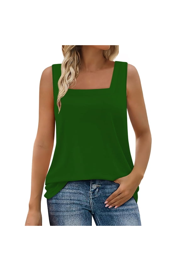 Womens Tank Tops Summer Square Neck Sleeveless T Shirts Loose Casual Tunic Tops for Leggings