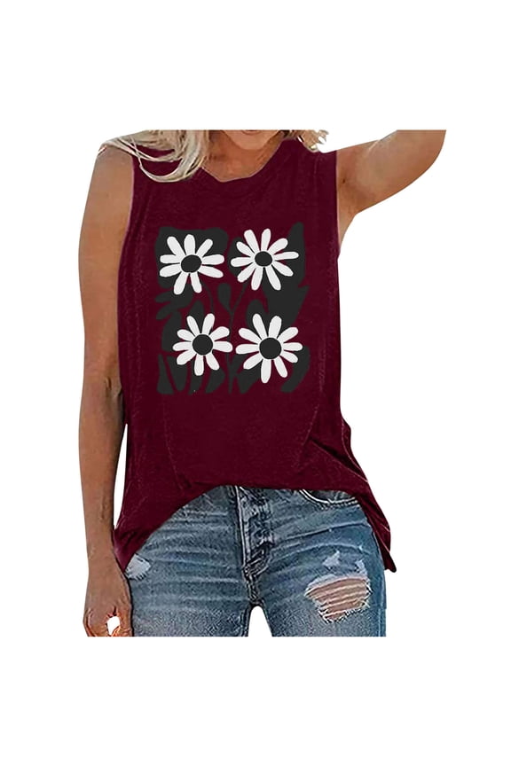 Womens Tank Tops Summer T Shirts Sleeveless Casual Loose Tunic Blouses