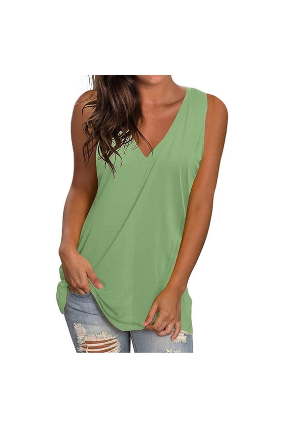 Womens Tank Tops Summer V Neck T Shirts Solid Color Sleeveless Tops Side Split Tanks