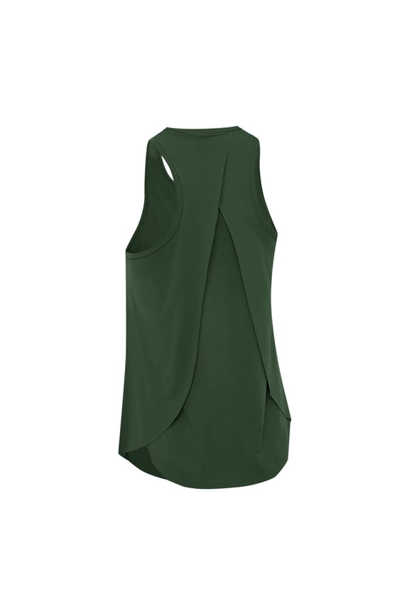 Womens Tank Tops Tailcoat Split Back Yoga Cover Up Round Neck Athletic Womens Camisole Army Green L