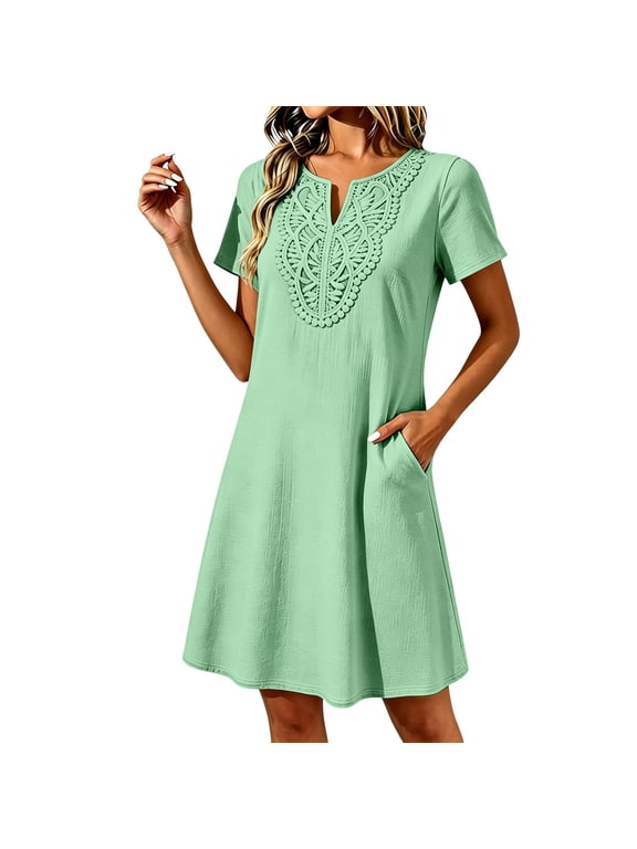 Womens Tank Tops Three Layer Bell Sleeve V Neck Loose Swing Print Dress Comfort Workout Tank Tops Woman Green M