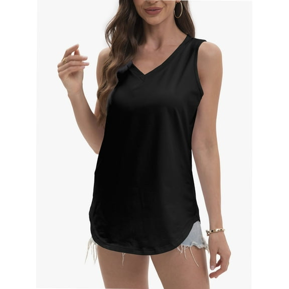 Womens Tank Tops V Neck Basic Solid Color Casual Flowy Summer Sleeveless