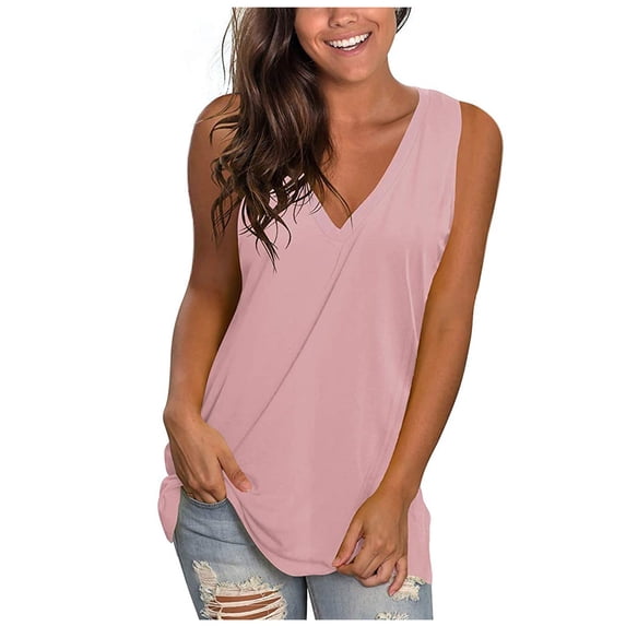 Womens Tank Tops V Neck Basic Solid Color Casual Tank Flowy Summer Sleeveless Tunic Shirts S-3XL
