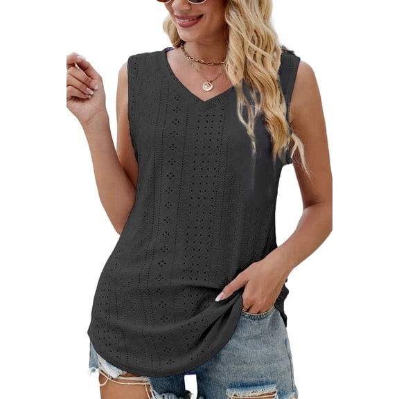 Womens Tank Tops V Neck Sleeveless Flowy Loose Fit Basic Casual Summer Tops Black S