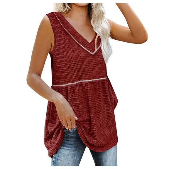 Womens Tank Tops V Neck Sleeveless Solid Color T Shirts Vest Summer Casual Comfy Peplum Tops Blouses Tunic Tank Shirts
