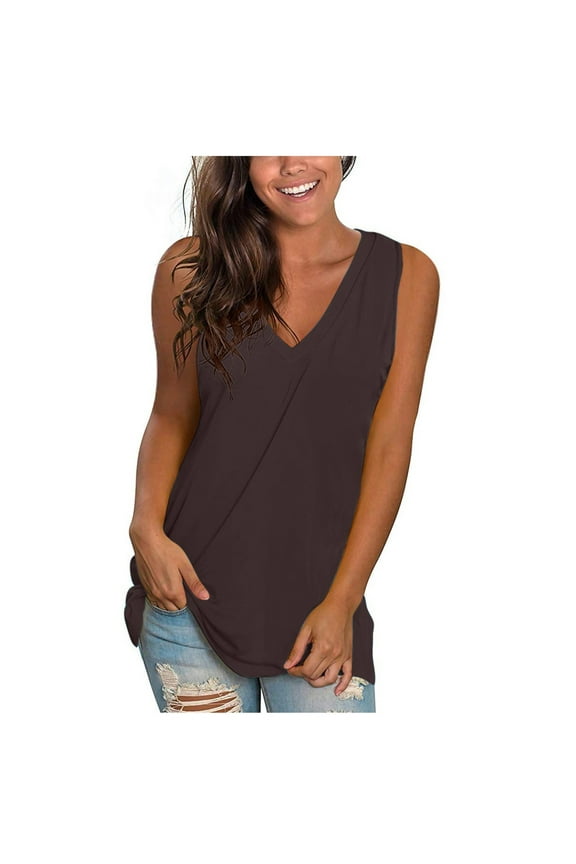 Womens Tank Tops V Neck Summer Sleeveless Shirts Casual Cotton Loose Tees