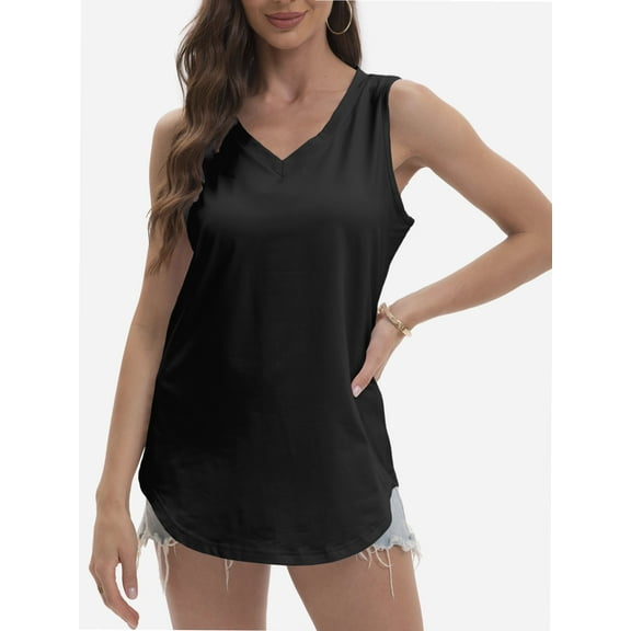 Womens Tank Tops V Neck Summer Sleeveless Shirts Casual Loose Tees