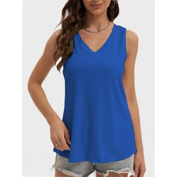 Womens Tank Tops V Neck Summer Trendy Casual Loose Fit Flowy Sleeveless Shirts