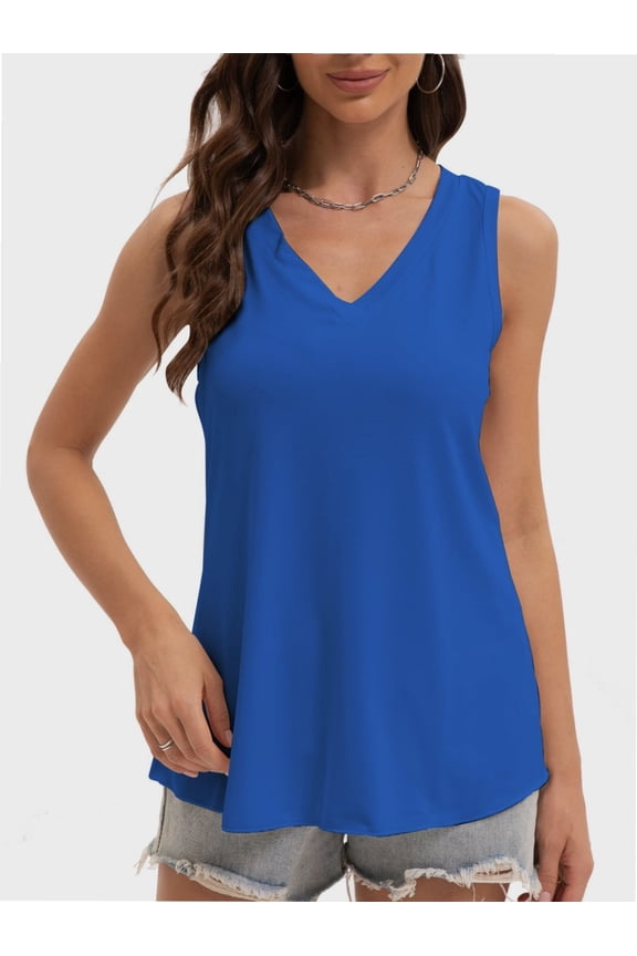 Womens Tank Tops V Neck Summer Trendy Casual Loose Fit Flowy Sleeveless Shirts