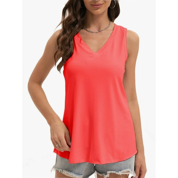Womens Tank Tops V Neck Summer Trendy Casual Loose Fit Flowy Sleeveless Shirts