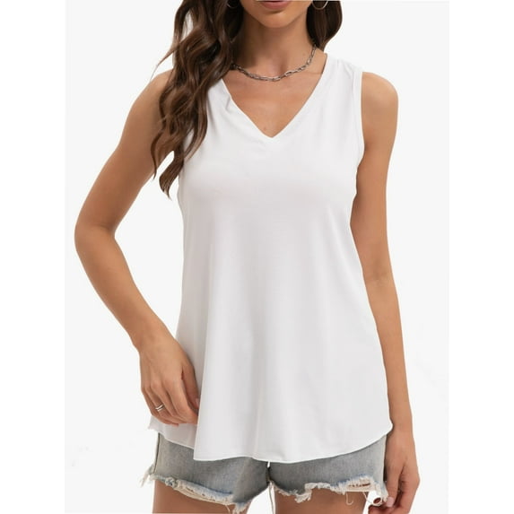 Womens Tank Tops V Neck Summer Trendy Casual Loose Fit Flowy Sleeveless Shirts
