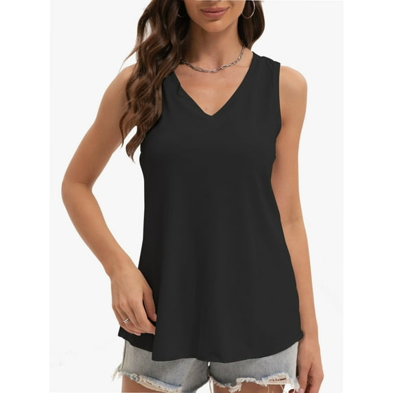 Womens Tank Tops V Neck Summer Trendy Casual Loose Fit Flowy Sleeveless Shirts