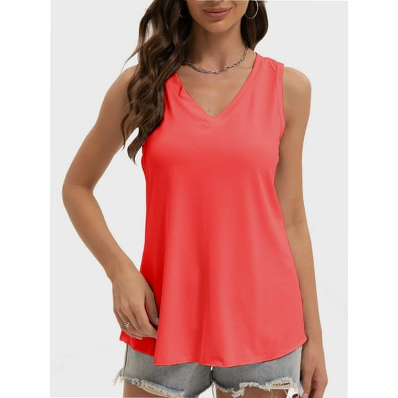 Womens Tank Tops V Neck Summer Trendy Casual Loose Fit Flowy Sleeveless Shirts