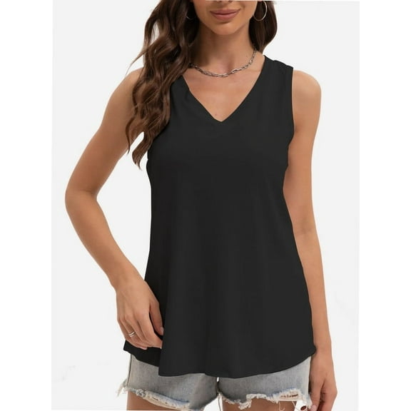 Womens Tank Tops V Neck Summer Trendy Casual Loose Fit Flowy Sleeveless Shirts