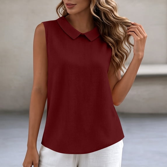 Womens Tank Tops Waffleknit Collared Sleeveless Camisole Top for Women Hollow Out Back Dressy Casual Tanks