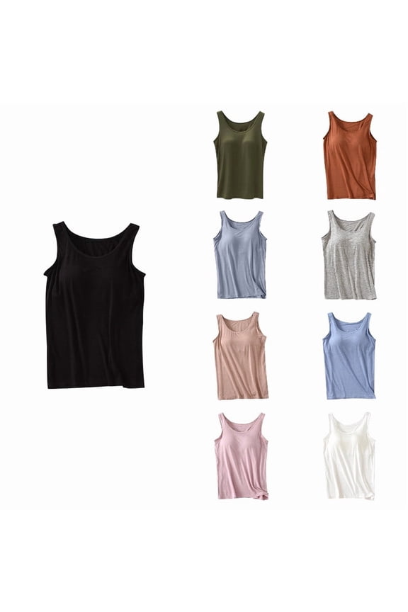 Womens Tank Tops With Built In Bras 2024 Summer Casual Crew Neck Sleeveless Camisole Plus Size Padded Workout Tops