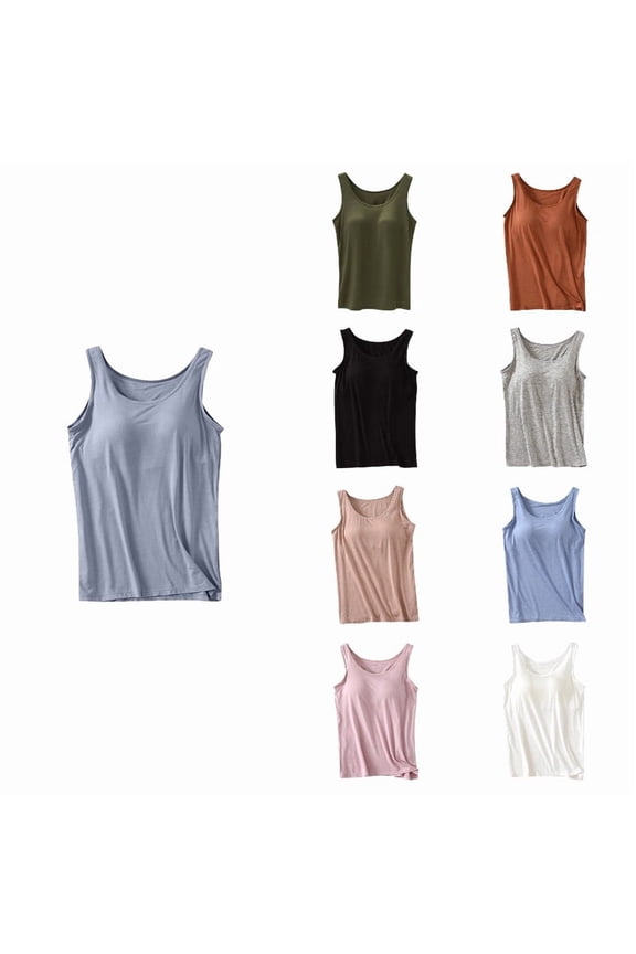 Womens Tank Tops With Built In Bras 2024 Summer Casual Crew Neck Sleeveless Camisole Plus Size Padded Workout Tops