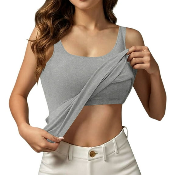 Womens Tank Tops With Built In Bras 2025 Summer Casual Crew Neck Sleeveless Camisole Plus Size Padded Workout Tops