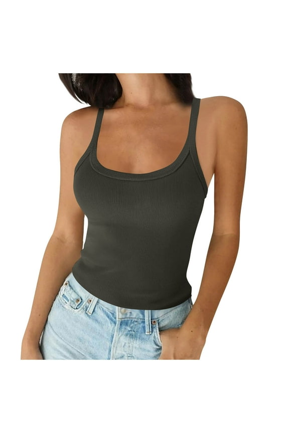 Womens Tank Tops- Women Spaghetti Straps Cami Tops Scoop Neck Stretch Slim Knitted Ribbed Camisole Basic Sleeveless Layering Shirts