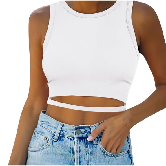 Womens Tank Tops- Women's 2025 Y2k Crop Tank Tops High Neck Sleeveless Sexy Cutout Racer Back Going Out Tops Summer Workout Outfits