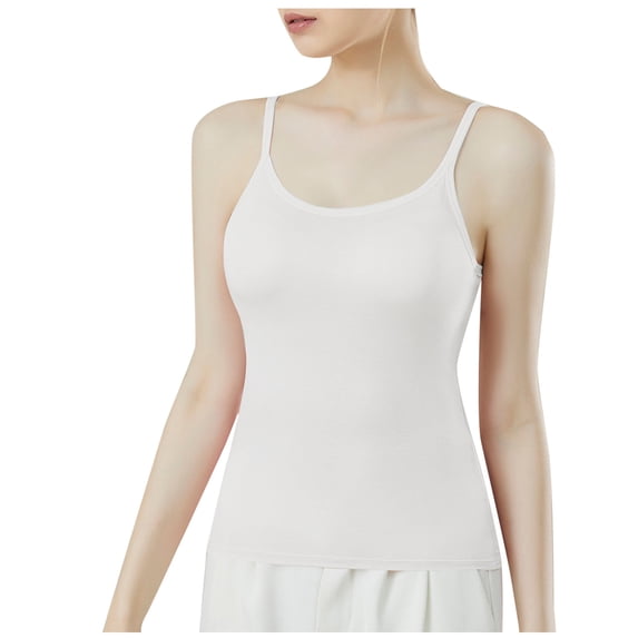 Womens Tank Tops- Women's Adjustable Spaghetti Strap Camisole with Built in Bra Basic Slim Fit Undershirts Double Lined Crew Neck Cami