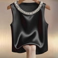 thumbnail image 1 of Womens Tank Tops Women's Elegant Solid Satin Pearl Round Neck Sleeveless Camisole Camisoles for Women Black S, 1 of 4