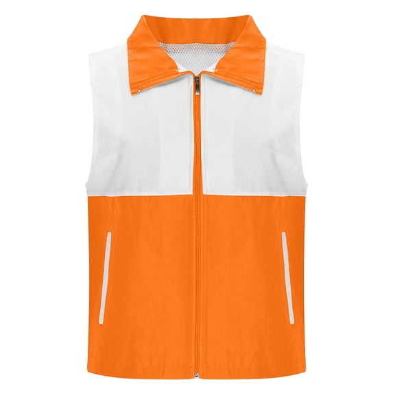 Womens Tank Tops- Women's Lightweight Fishing Vest, Color Block Casual Zip Up Utility Sleeveless Travel Hiking Golf Jackets with Pockets Orange XXXXL