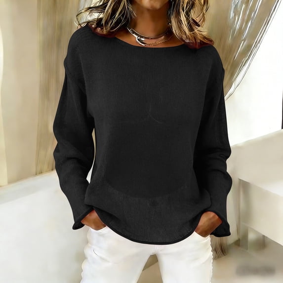 Womens Tank Tops Women's Mesh Long Sleeve Tops Boat Neck See Through Lightweight Sweater Crochet Knit Tops