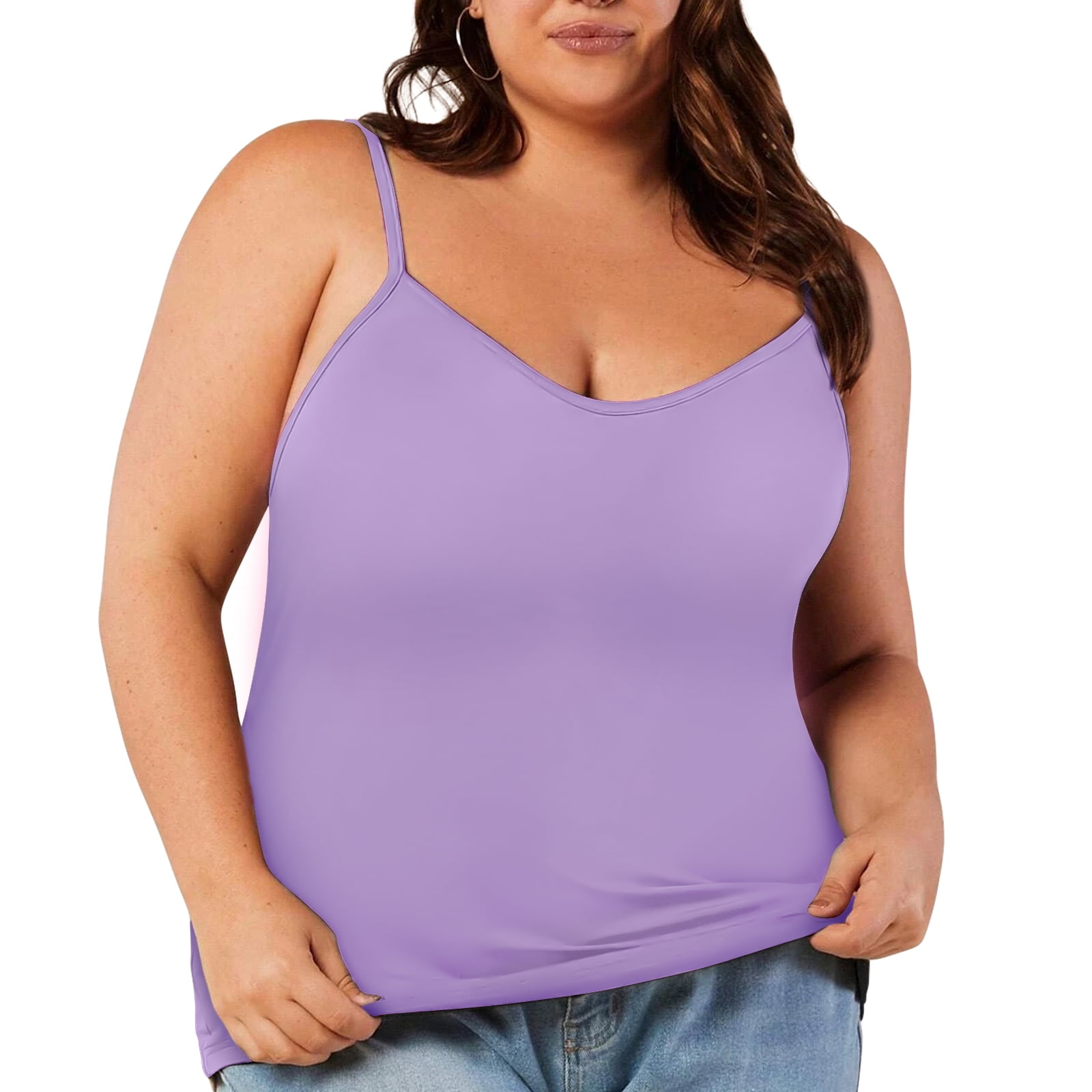 Women Sleeveless Padded Built-in-Bra Tank Tops Bra Camisole Shirts Tee Plus  Size