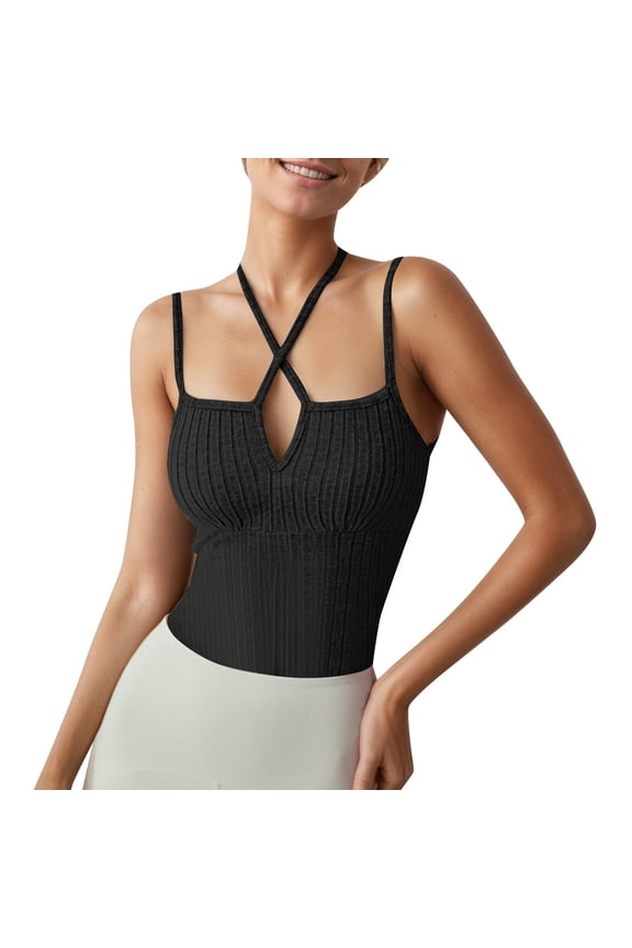 Womens Tank Tops Women's Ribbed Tank Top Double Strap Casual Summer Wear Comfortable Stretchy Basic Layering Piece 1x Womens Tops Nylon Tops Women Polyester Top Womens Camisole Sleeveless Tee