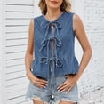 thumbnail image 1 of Womens Tank Tops Women's Summer Denim Lace Up Ruffle Hem Vest Top Cami Tops for Women Light Blue XL, 1 of 7