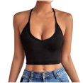 thumbnail image 1 of Womens Tank Tops- Womens Camisole Tank Tops V Neck Sleeveless Ribbed Knit Cross Strapy Back Crop Cami Tops Y2k Summer Slim Fit Camisole Black L, 1 of 4