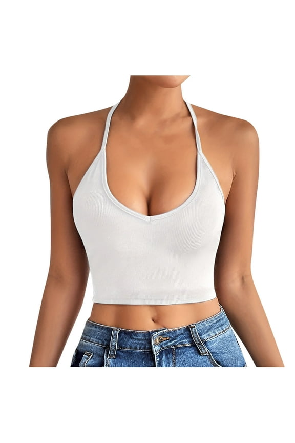 Womens Tank Tops- Womens Camisole Tank Tops V Neck Sleeveless Ribbed Knit Cross Strapy Back Crop Cami Tops Y2k Summer Slim Fit Camisole White L