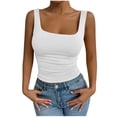 thumbnail image 1 of Womens Tank Tops- Womens Cotton Ribbed Square Neck Tank Tops Basic Backless Sleeveless Summer Cami Shirts 2026 White L, 1 of 4