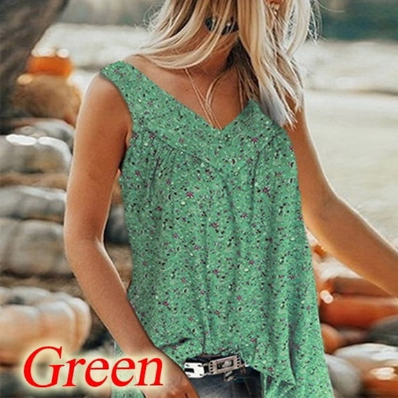 Womens Tank Tops Wycnly Summer Tank Tops for Women Vintage Boho Floral Print Pleated Hem Sleeveless Shirts Ladies V Neck Plus Size Loose Blouses Summer Tops
