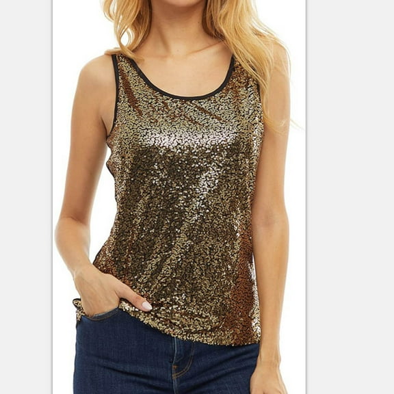 Womens Tank Tops Wycnly Womens Going out Tops Fashion Sparkly Sequin Party Club Tank Shirts Summer Round Neck Solid Sleeveless Blouses Summer Tops