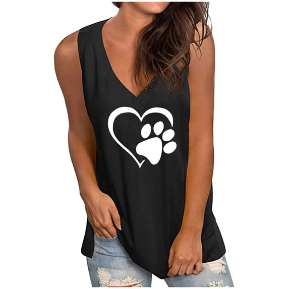 Womens Tank Tops Wycnly Workout Tank Tops for Women Fashion Dog Paw Graphics Tees Shirts Summer Ladies V Neck Sleeveless Loose Vest Blouses Womens Tank Tops