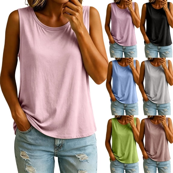 Womens Tank Tops with Built In Bras Padded Sleeveless Tank Tops Loose Comfy Summer Tops Trendy Camisole Top Pink XL