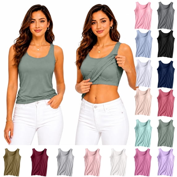 Womens Tank Tops with Built In Bras Sleeveless Comfy Cami Tank Tops Padded Going Out Summer Tops Workout Yoga Undershirt Tank Tops Green S