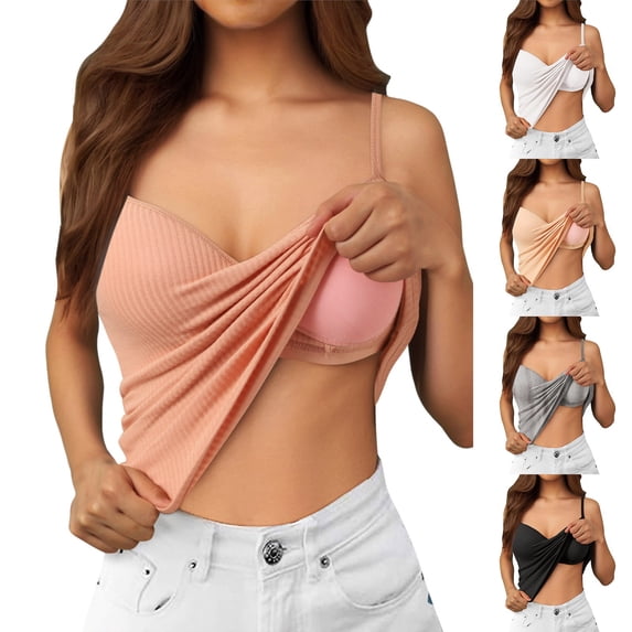 Womens Tank Tops with Built in Bra Ribbed Camisole Tops Summer Adjustable Spaghetti Strap Shelf Bras Tanks Spring Summer Clothes Pink, Size L