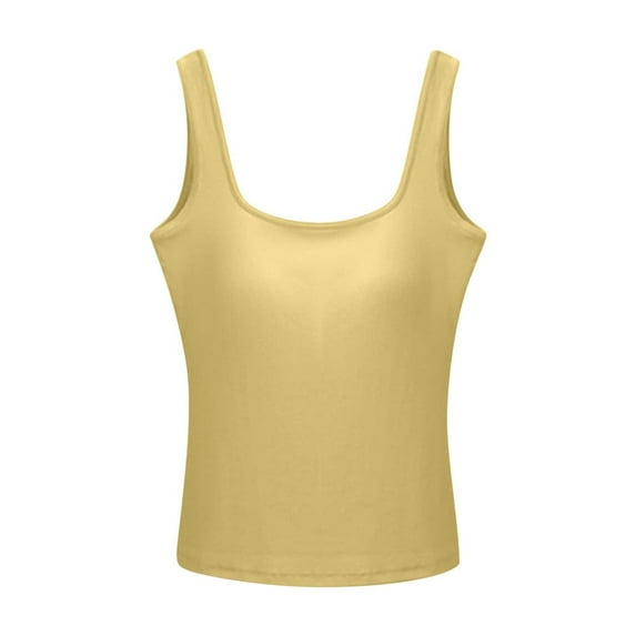 Womens Tank Tops with Built in Bra Soft Padded Sleeveless Workout Yoga Crop Fitted Tanks Vest for Summer 2025 (X-Large, Yellow)