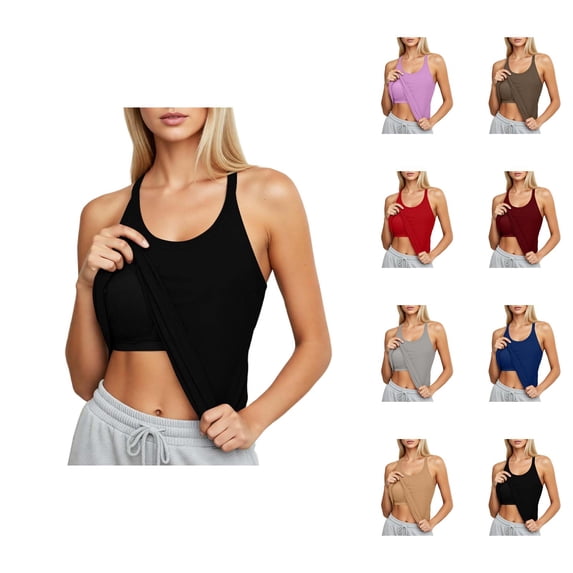 Womens Tank Tops with Built in Bras Comfortable Scoop Neck Stretchy Fitted Padded Sleeveless Shirt Summer Outfits