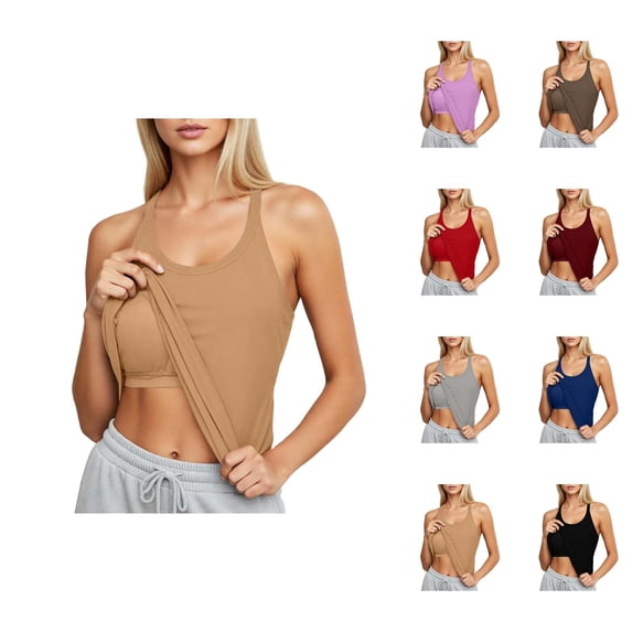 Womens Tank Tops with Built in Bras Comfortable Scoop Neck Stretchy Fitted Padded Sleeveless Shirt Summer Outfits