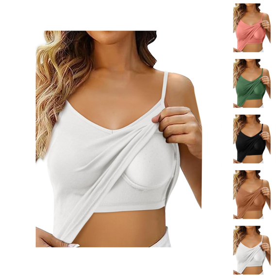 Womens Tank Tops with Built in Bras Lightweight V Neck Racerback Spaghetti Strap Fitted Padded Camisole Tops Summer Outfits