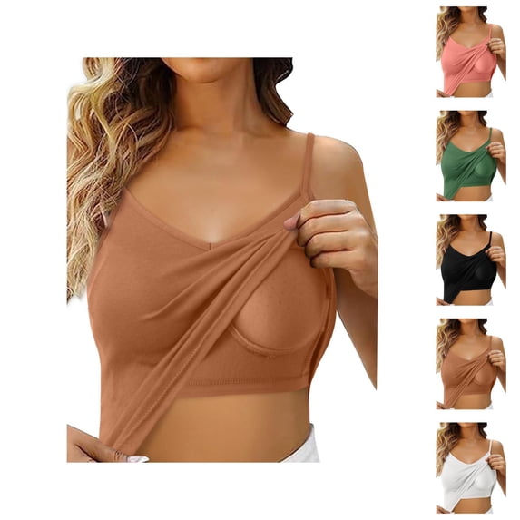 Womens Tank Tops with Built in Bras Lightweight V Neck Racerback Spaghetti Strap Fitted Padded Camisole Tops Summer Outfits