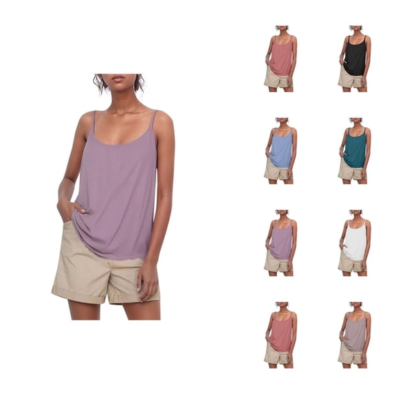 Womens Tank Tops with Built in Bras Loose Fit Scoop Neck Spaghetti Strap Padded Camisole Top Summer Outfits
